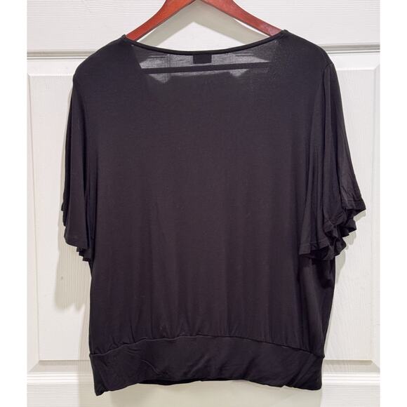Lascana Women's Black V-Neck Flutter Short Sleeve Faux Wrap Blouse Size US 12-14 - Picture 5 of 7